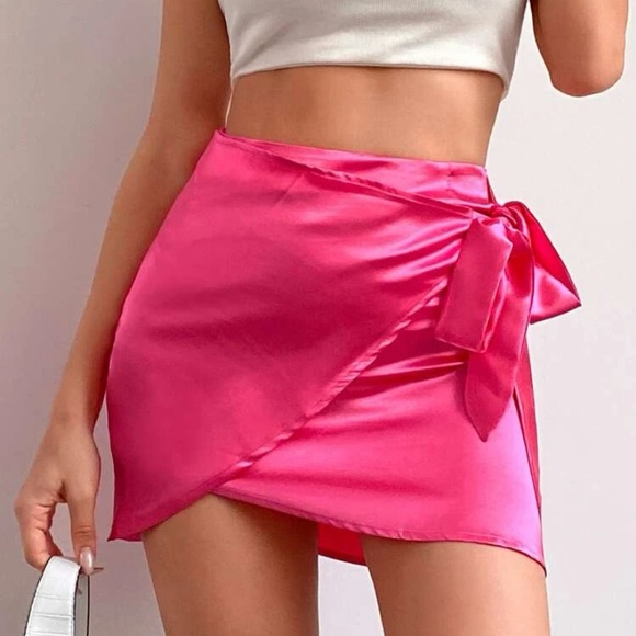 Pink Satin Tie Skirt - Picture 2 of 5